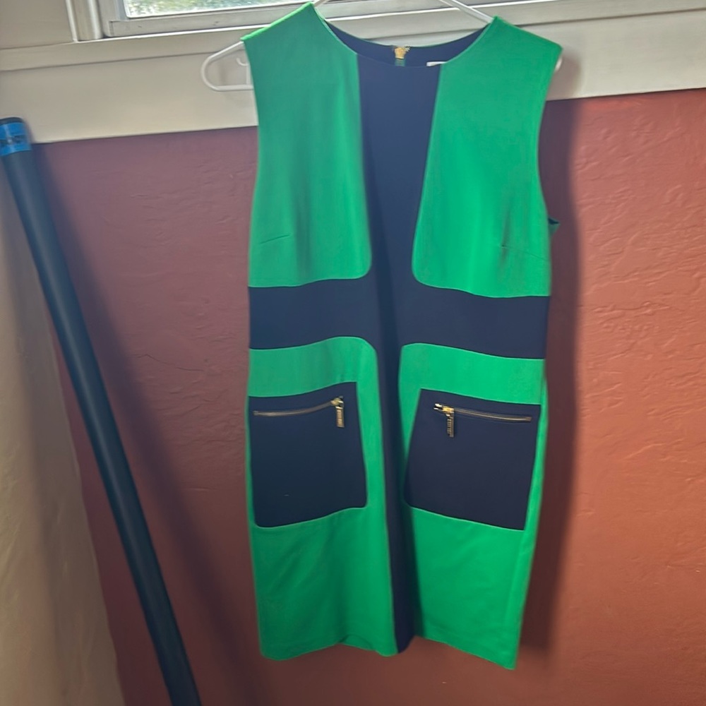 Michael Kors 12p green and navy color block dress